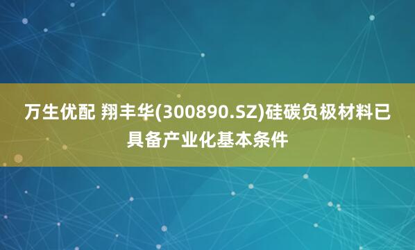 万生优配 翔丰华(300890.SZ)硅碳负极材料已具备产业化基本条件