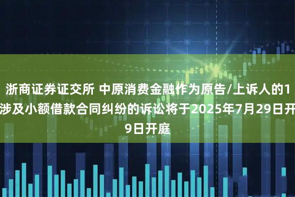 浙商证券证交所 中原消费金融作为原告/上诉人的1起涉及小额借款合同纠纷的诉讼将于2025年7月29日开庭