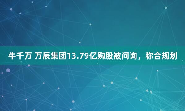 牛千万 万辰集团13.79亿购股被问询，称合规划